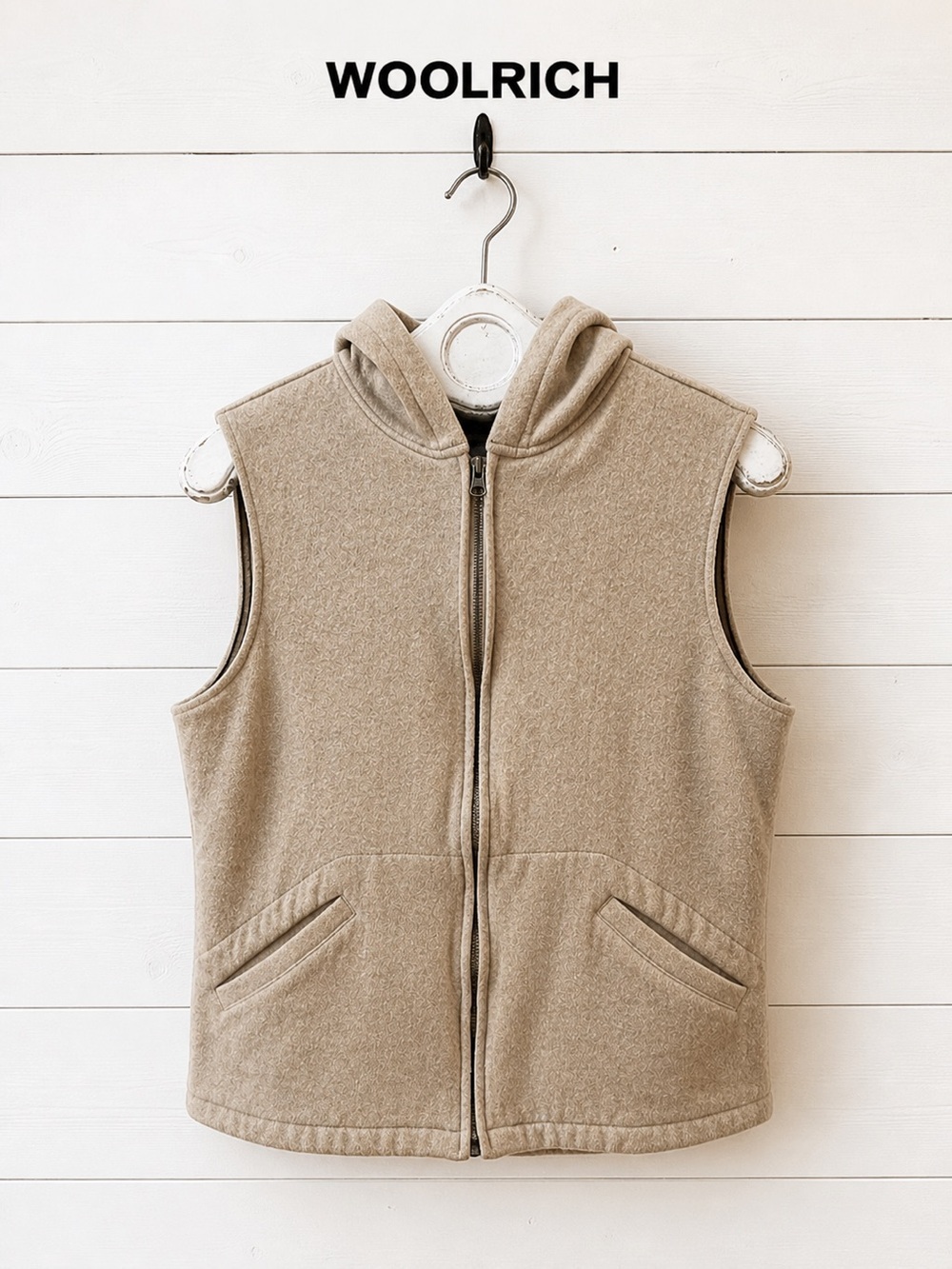 WOOLRICH Beige Wool Blend Hooded Vest Size S